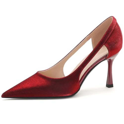 High Heels Damen Satin Brautschuhe Französische Spitze Zehen Sandalen Mit Ausschnitt Mit Weicher Futter Gummisohle Für Arbeit Hochzeit Formelle Anlässe Cocktailpartys,Burgundy,37 EU High Heels Damen Satin Brautschuhe Französische Spitze Zehen Sandalen Mit Ausschnitt Mit Weicher Futter Gummisohle Für Arbeit Hochzeit Formelle Anlässe Cocktailpartys,Burgundy,37 EU von Qynthra