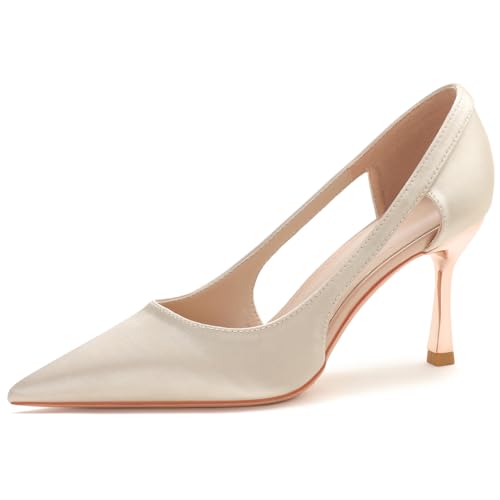 High Heels Damen Satin Brautschuhe Französische Spitze Zehen Sandalen Mit Ausschnitt Mit Weicher Futter Gummisohle Für Arbeit Hochzeit Formelle Anlässe Cocktailpartys,Champagne,42 EU High Heels Damen Satin Brautschuhe Französische Spitze Zehen Sandalen Mit Ausschnitt Mit Weicher Futter Gummisohle Für Arbeit Hochzeit Formelle Anlässe Cocktailpartys,Champagne,42 EU von Qynthra