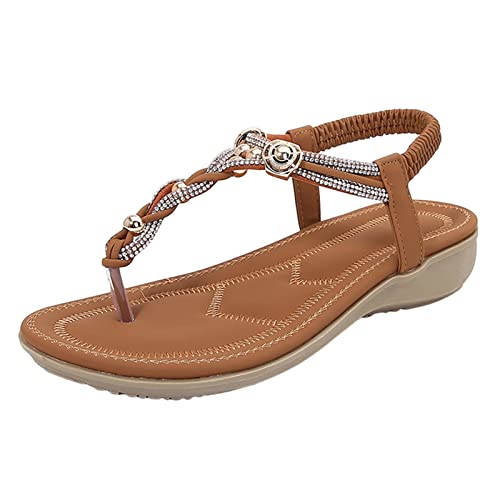 High Heels Damen Sommer Mode Strass Bohemian Slope Heel Hohl Einfarbig Weiche Flache Unterseite Offene Zehen Große Größe Sandalen, bronze, 38 EU von Generic