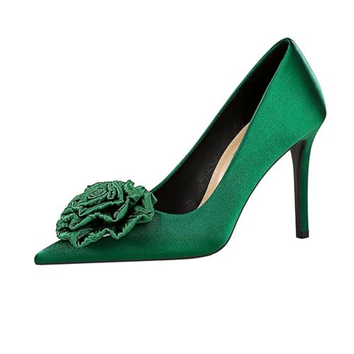 High Heels Damen Spitz - Pumps Mit Blumen Stilettos Hochzeitsschuhe Flacher Mund Brautschuhe Slip-In Einzelne Schuhe Partei Abendschuhe Elegante Kleidschuhe Abschlussball Sandaletten von Generic