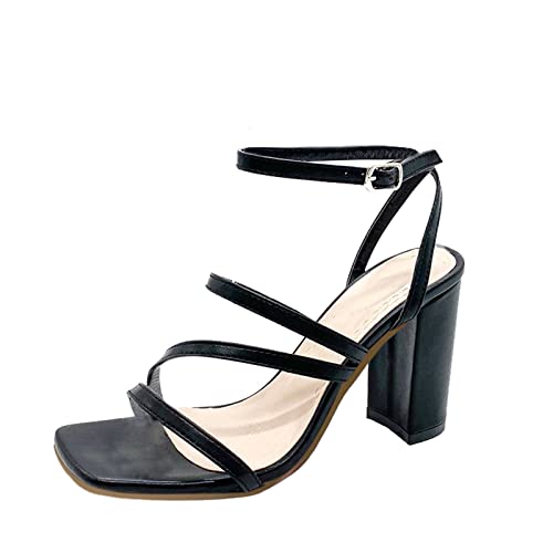 High Heels For Party， Stöckelschuhe Mädchen Schwarz， Offene Zehen Dicke Ferse Einfarbige Gerade Linie Sandalen Mit Hohen Absätzen High Heels Open Toe Sandalen Abend Party Braut Sommerschuhe von Generic
