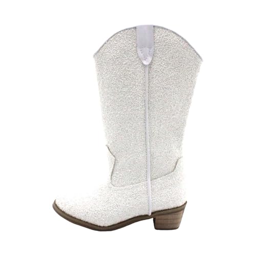 High Heels Reitstiefel Mädchen Mode Glitzer Stiefel Rutschfest Kinderstiefel Warm Langschaft Schneestiefel Thermo Winterstiefel Outdoor Bunt Hohe Boots (White, 29.5 Little Child) von Generic