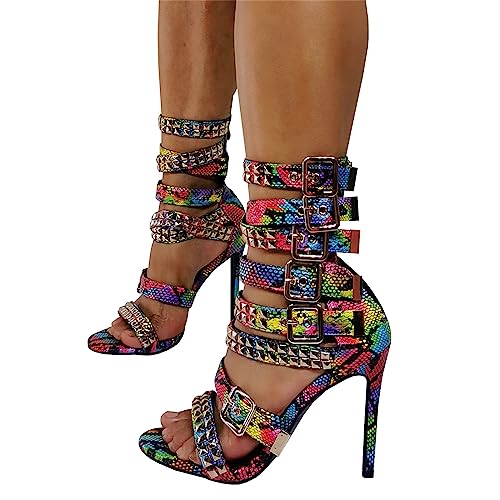 High Heels Unisex Herren Damen Sexy Stilettos Open Toe Nieten Sandalen Bootie Back Zipper Fashion Party Schuhe 10,5cm,Multicoloured,43 von Generic