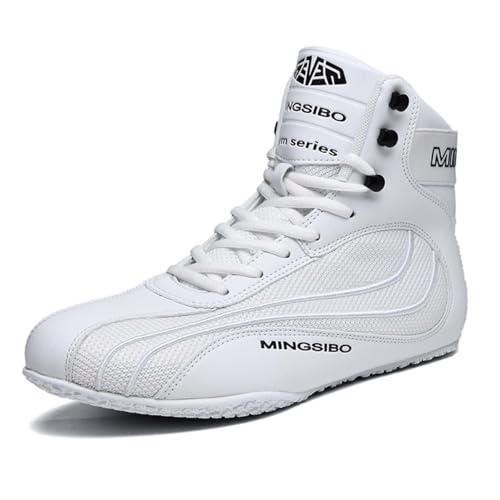 High Top Boxing Wrestling Schuhe für Damen Boxer Comfort Lace Up Atmungsaktive Fitness Kampftrainer,Weiß,40 EU von Generic