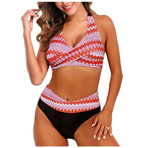 High Waist Bikini Damen, Bikini Damen Bauchweg Set Push Up Bikinioberteile Für Damen Große Größen Badeoberteil Bauchweg Badeanzug Shape Bikini High Waist High Waist Bikinis Damen (Orange,XL) von Generic