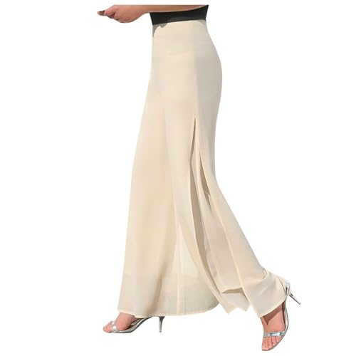 High Waist Hose Damen Chiffon, Leicht Hosen Damen Lockere Bootcut Damenhosen Palazzo Hosenrock Taille Stretch Freizeithose Business Hose Einfarbig Sommerhose Cocktail Culottes von Generic