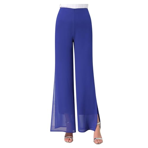 High Waist Hose Damen Chiffon, Leicht Hosen Damen Lockere Bootcut Damenhosen Palazzo Hosenrock Taille Stretch Freizeithose Business Hose Einfarbig Sommerhose Cocktail Culottes von Generic