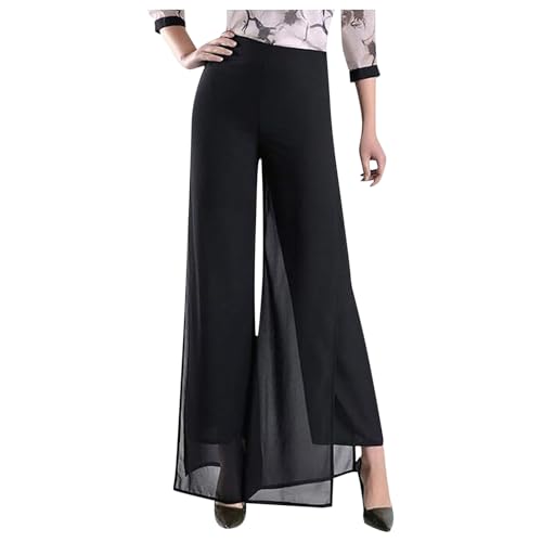 High Waist Hosen Damen Chiffon Leicht Hose Lockere Bootcut Damenhosen Palazzo Culottes Taille Stretch Hosenrock Einfarbig Business Hose Sommerhose Freizeithose Cocktail Culottes von Generic
