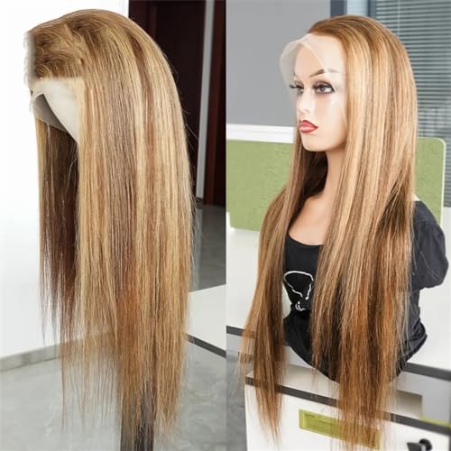 Highlight Perücke Echthaar Transparent Spitze Pront Perücken por Frauen Vorgezupfte Spitze Pree Part Braun Blond Knochen Gerade von Generic