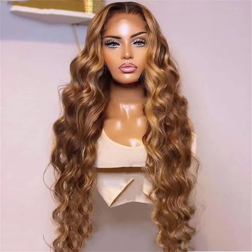 Highlight Perücke Menschliches Haar Körperwelle 13X6 HD Spitzenfront Perücken 13X4 HD Spitzen -Vorderperücke Für Frauen 4x4 Brown Lace 26 Inch 180 Density von Generic