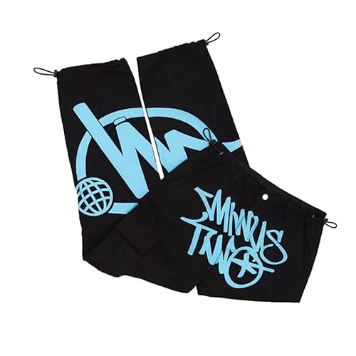 Hip-Hop Cargo Hosen Männer Minus Two Cargo Baggy Jeans Hose Herren Cargo Jogginghose 2023 Harajuku Hip Hop Print Loose Men Rock Straight Hose Mit Weitem Bein Pocket Freizeithose Streetwear von Generic