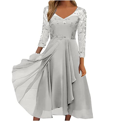 Hippie Kleidung Damen Geschenke Für Frauen, Kleider Lang Umstandskleid Sommer Kleider Für Mollige Frauen Festliche Kleider Für Hochzeit Kleider Sommer Elegant Festliche Kleider Carmen Kleid(Grau,L) von Generic