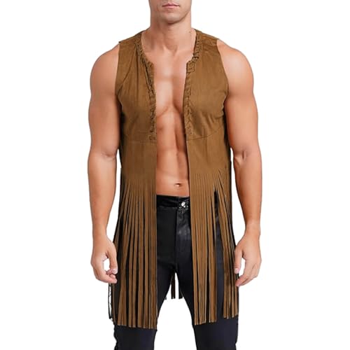 Hippie Kostüm Herren,Hippie Weste Herren Hippie-Fransenweste Karneval Kostüm Hippie Weste Lang Mit Fransen Kleidung 70er Faschingskostüm Karnevalskostüme 80er 90er Outfit Festival Disco von Generic