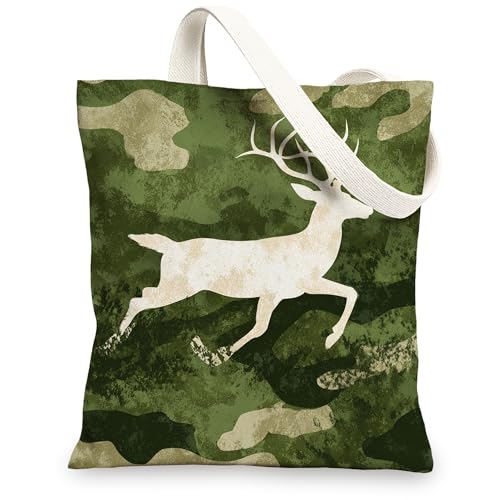 Hirsch-Segeltuch-Taschen, natürliches Camouflage-Muster, umweltfreundlich, wiederverwendbar, rustikal, leicht, waschbar, mit Schultergurt, grün, 13x15 Inch von Generic