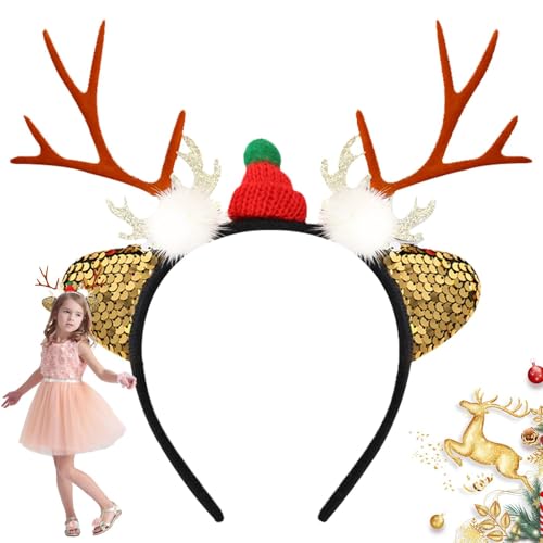 Hirschgeweih Stirnband Weihnachten,Weihnachtsgeweih Kopfbedeckung - Geweih-Stirnbänder, niedliche Haarnadeln - Urlaubsparty-Zubehör, Party-Cosplay-Stirnband für Erwachsene und Kinder von Generic