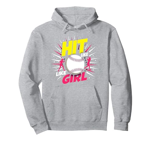 Hit Like A Girl Mädchen Softball Empowering Sports Slogan Pullover Hoodie, Unisex für Erwachsene, Grau Meliert, M von Generic