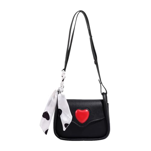 Hobo Ledertaschen für Frauen – PU-Material, weiß, schwarz und rosa | Süße retro Stofftasche Umhängetasche mit Herzen Design, verstellbarer Gurt kleine Kupplungshandtasche, perfekter Geburtstag und von Generic