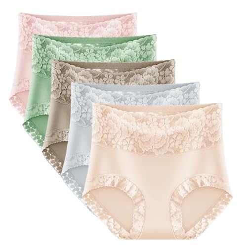 Hoch taillierter, leicht bauchformender Spitzenslip aus Reiner Baumwolle, bequemer Damen-Hüftlifting-Slip(A,XXL) von Generic