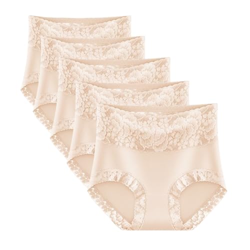 Hoch taillierter, leicht bauchformender Spitzenslip aus Reiner Baumwolle, bequemer Damen-Hüftlifting-Slip(D,XXL) von Generic