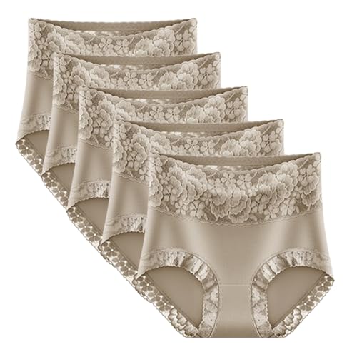Hoch taillierter, leicht bauchformender Spitzenslip aus Reiner Baumwolle, bequemer Damen-Hüftlifting-Slip(E,XXL) von Generic