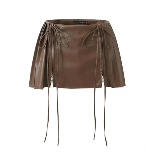 Hoch taillierter Rock mit doppeltem Kordelzug, kurzer Rock, plissierter A-Linien-Minirock mit Anti-Exposition-Braun-S von Generic