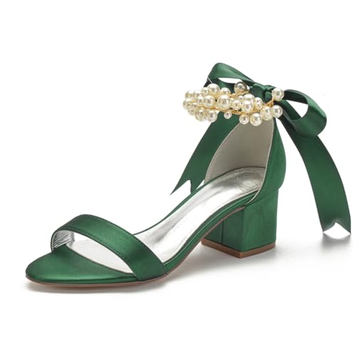 Hochzeit Block Absatz Brautschuhe Sandals Damen Offene Knöchelriemen Hochzeits Abendschuhe 5.5Cm,Dark Green,38 EU Hochzeit Block Absatz Brautschuhe Sandals Damen Offene Knöchelriemen Hochzeits Abendschuhe 5.5Cm,Dark Green,38 EU von Generic