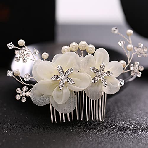 Hochzeit Braut Brautjungfer Geschenk Party Kopfschmuck, Braut Brautjungfer Haarkamm Garn Blume Braut Haarkämme Handgefertigte weiße Farbe Blume Strass Kleiner Haarkamm Hochzeit Braut Kopfschmuck von Generic