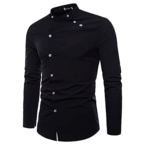 Hochzeit Hemd Langarm Herren Hemd Bronzene Herbst Revers für Männer Winterdruck und Hemd langärmelige lässige Herren Hemden Herren Business Hemd Slim fit fu?r Freizeit (1025DETHBKB-Black, M) von Ronony