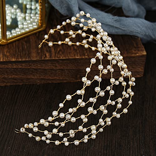 Hochzeit Kopfschmuck Vintage Braut Handgefertigt Gold Perlen Stirnband Blumen Kopfschmuck Braut Mädchen Tiara Hochzeit Haarschmuck Frauen Haarschmuck Hochzeit Haarschmuck von Generic