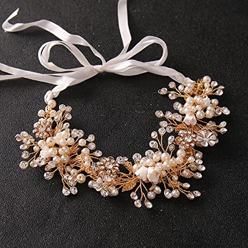 Hochzeit Perlen Haarbänder Haarkamm Strass Braut Haarschmuck für Party Frauen Handgefertigte Tiara Kopfbedeckung Perlen Kristall Haarkämme Stirnbänder Hochzeit Braut Haarschmuck von Generic