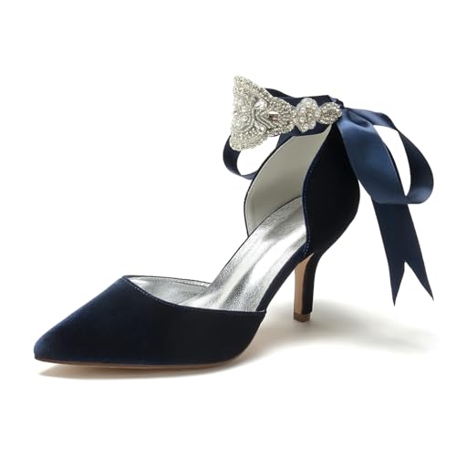 Hochzeit Schuhe Bridal Hochhackige Schuhe Damen Sexy Pointed Toe Kleid Stiletto High Heels 8Cm,Dark Blue,42 EU von Generic
