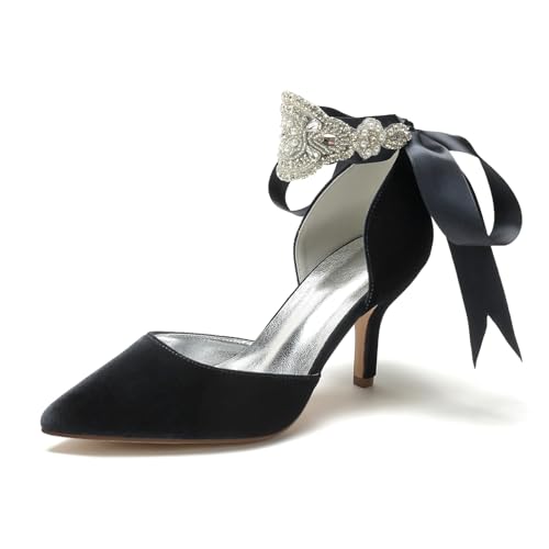 Hochzeit Schuhe Bridal Hochhackige Schuhe Damen Sexy Pointed Toe Kleid Stiletto High Heels 8Cm,Schwarz,38 EU von Generic