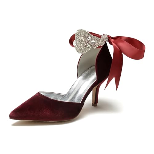 Hochzeit Schuhe Bridal Hochhackige Schuhe Damen Sexy Pointed Toe Kleid Stiletto High Heels 8Cm,Wine red,38 EU von Generic