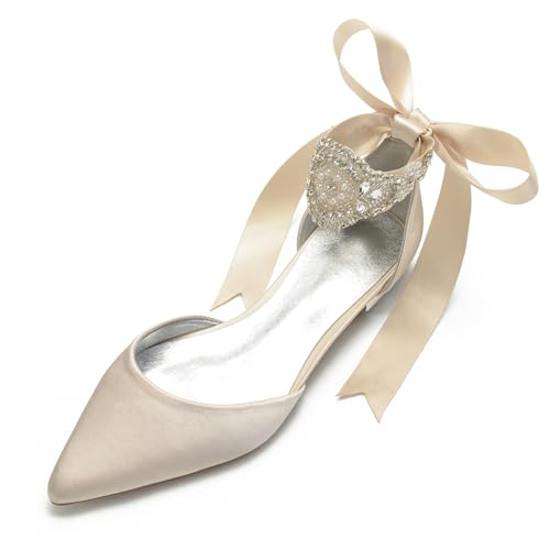 Hochzeit Schuhe Damen Flach Pointed Toe Bridal Flache Schuhe Formelle Abend Abschlussball Party Kleid Schuhe 1.5Cm,Champagne,39 EU von Generic