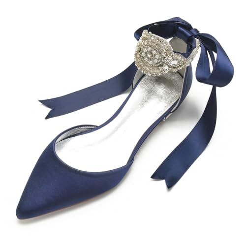 Hochzeit Schuhe Damen Flach Pointed Toe Bridal Flache Schuhe Formelle Abend Abschlussball Party Kleid Schuhe 1.5Cm,Dark Blue,41 EU Hochzeit Schuhe Damen Flach Pointed Toe Bridal Flache Schuhe Formelle Abend Abschlussball Party Kleid Schuhe 1.5Cm,Dark Blue,41 EU von Generic