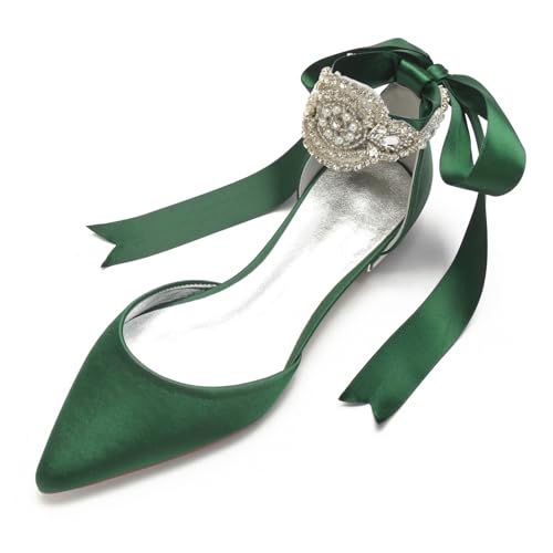 Hochzeit Schuhe Damen Flach Pointed Toe Bridal Flache Schuhe Formelle Abend Abschlussball Party Kleid Schuhe 1.5Cm,Dark Green,43 EU von Generic