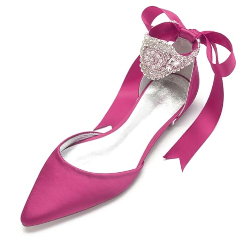 Hochzeit Schuhe Damen Flach Pointed Toe Bridal Flache Schuhe Formelle Abend Abschlussball Party Kleid Schuhe 1.5Cm,Rose red,43 EU von Generic
