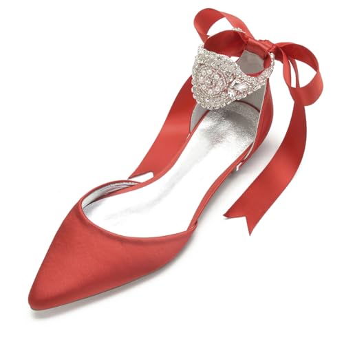 Hochzeit Schuhe Damen Flach Pointed Toe Bridal Flache Schuhe Formelle Abend Abschlussball Party Kleid Schuhe 1.5Cm,Rot,42 EU von Generic