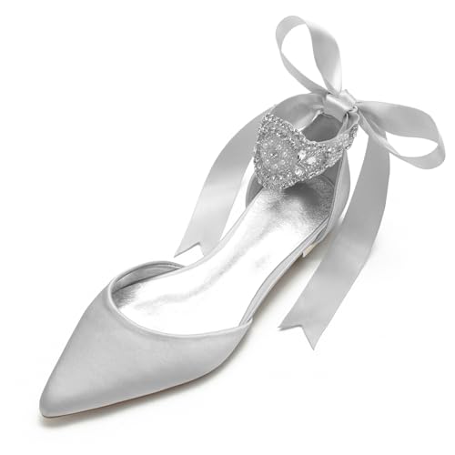 Hochzeit Schuhe Damen Flach Pointed Toe Bridal Flache Schuhe Formelle Abend Abschlussball Party Kleid Schuhe 1.5Cm,Silber,41 EU Hochzeit Schuhe Damen Flach Pointed Toe Bridal Flache Schuhe Formelle Abend Abschlussball Party Kleid Schuhe 1.5Cm,Silber,41 EU von Generic