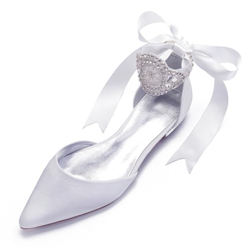Hochzeit Schuhe Damen Flach Pointed Toe Bridal Flache Schuhe Formelle Abend Abschlussball Party Kleid Schuhe 1.5Cm,Weiß,43 EU von Generic