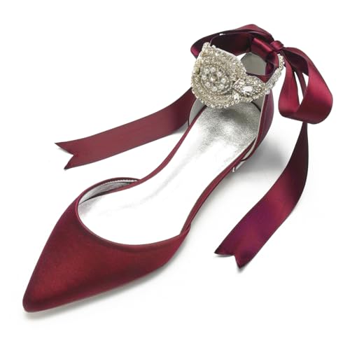 Hochzeit Schuhe Damen Flach Pointed Toe Bridal Flache Schuhe Formelle Abend Abschlussball Party Kleid Schuhe 1.5Cm,Wine red,40 EU von Generic