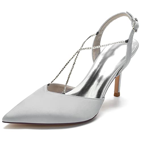 Hochzeit Schuhe Damen Heel Bridal Schuhe Slingback Stiletto High Sandalen Kleid Party Court Schuhe8.5Cm,Silber,42 EU von Generic