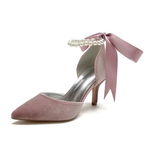 Hochzeit Schuhe Damen High Spitze Zehen Abendschuhe Party Satin Stiletto High Heels Brautschuhe 8Cm,Rosa,43 EU von Generic