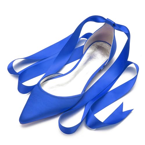 Hochzeits Bridal Schuhe Flache Schuhe Für Damen Spitze Zehen Ballet Flache Formelle Abend Abschlussball Party Kleid Schuhe 1.5Cm,Blau,43 EU von Generic