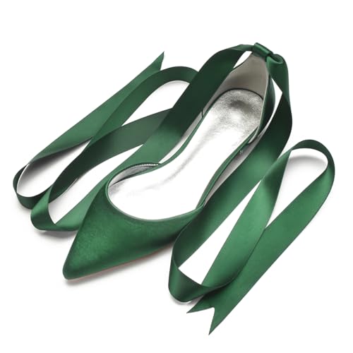 Hochzeits Bridal Schuhe Flache Schuhe Für Damen Spitze Zehen Ballet Flache Formelle Abend Abschlussball Party Kleid Schuhe 1.5Cm,Dark Green,39 EU von Generic