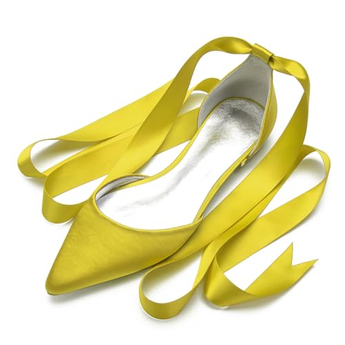 Hochzeits Bridal Schuhe Flache Schuhe Für Damen Spitze Zehen Ballet Flache Formelle Abend Abschlussball Party Kleid Schuhe 1.5Cm,Gelb,43 EU von Generic
