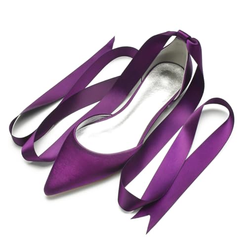 Hochzeits Bridal Schuhe Flache Schuhe Für Damen Spitze Zehen Ballet Flache Formelle Abend Abschlussball Party Kleid Schuhe 1.5Cm,Lila,36 EU von Generic