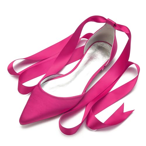 Hochzeits Bridal Schuhe Flache Schuhe Für Damen Spitze Zehen Ballet Flache Formelle Abend Abschlussball Party Kleid Schuhe 1.5Cm,Rose red,39 EU von Generic