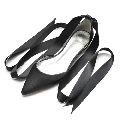 Hochzeits Bridal Schuhe Flache Schuhe Für Damen Spitze Zehen Ballet Flache Formelle Abend Abschlussball Party Kleid Schuhe 1.5Cm,Schwarz,38 EU von Generic