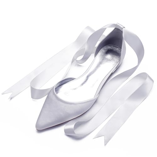 Hochzeits Bridal Schuhe Flache Schuhe Für Damen Spitze Zehen Ballet Flache Formelle Abend Abschlussball Party Kleid Schuhe 1.5Cm,Weiß,41 EU von Generic